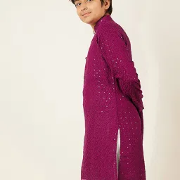 AJ Dezines Kids Wine Embellished Full Sleeves Chikankari Kurta image 3