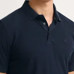 Arrow Blue Cotton Regular Fit Texture Polo T-Shirt image 5