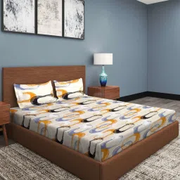 Romee Beige Cotton Geometric Bed Sheets image 1