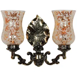 FOS LIGHTING Classic Betel Leaf Golden Aluminium 2-In-1 Wall Sconce With Etched Glass image 3