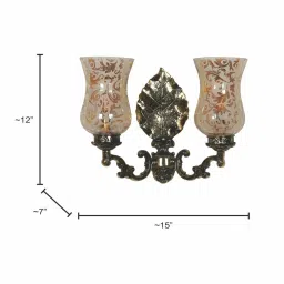 FOS LIGHTING Classic Betel Leaf Golden Aluminium 2-In-1 Wall Sconce With Etched Glass image 5