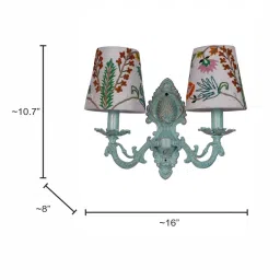 FOS LIGHTING Distressed White & Green Aluminium 2-In-1 Wall Sconce With Fabric Shades image 5