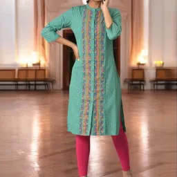 W Green Printed Straight Kurta image 1