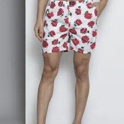 The Indian Garage Co Men White & Red Printed Cotton Lounge Shorts-picture-35