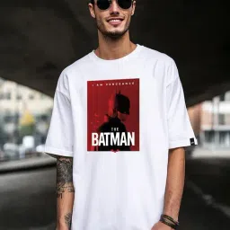 Bewakoof Men's White Batman Poster Graphic Printed Oversized T-Shirt-image-24