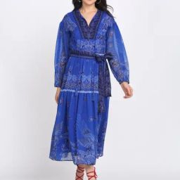 SHAYE Blue Polyester Printed A-Line Dress-picture-15