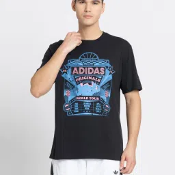 Adidas Black 100% Cotton Regular PrintedT-Shirt image 1