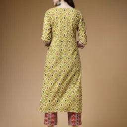 Indibelle Green Cotton Printed Straight Kurta image 2