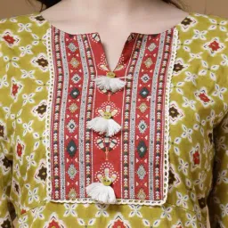 Indibelle Green Cotton Printed Straight Kurta image 4