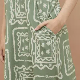 Ginger By Lifestyle Medium Olive Cotton Regular Fit Printed Sleepewear Dress image 5