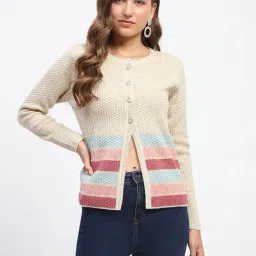 MADAME Beige Textured Cardigan-image-28