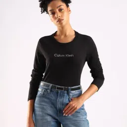 Calvin Klein Jeans Black Cotton Slim Fit Logo Printed T-Shirt-image-21