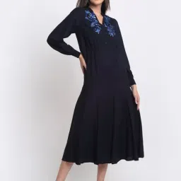 SHAYE Blue Viscose Embroidered A-Line Dress image 3