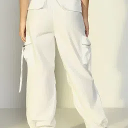 showoffff Showoff White Cotton Relaxed Fit Trousers image 2