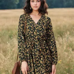 Kotty Green & Yellow Printed Shirt Dress-picture-33