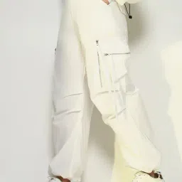 showoffff Showoff White Cotton Relaxed Fit Trousers image 4