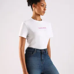 Calvin Klein Jeans White Cotton Slim Fit Logo Printed T-Shirt image 4