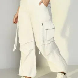 showoffff Showoff White Cotton Relaxed Fit Trousers image 3