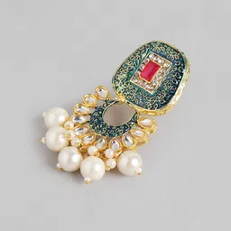 Anouk Green Beaded Kundan Pendent Layered Choker Earring Set image 5