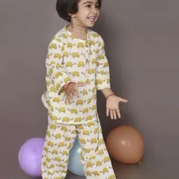 Breathables Kids White Cotton Relaxed Fit Printed Night Suit image 5