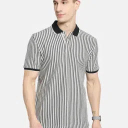 Octave White & Black Cotton Regular Fit Striped Polo T-Shirt-picture-28