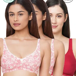 Inner Sense Pink & Red Floral Print Full Coverage Bra - Pack of 3 image 1