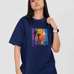 Moda Rapido Women Printed Drop-Shoulder Sleeves Applique T-shirt-picture-27