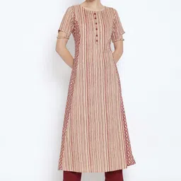 IKRASS Women Striped Printed A-line Kurta-image-60