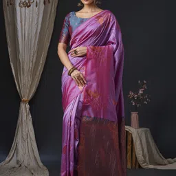 Mitera Ethnic Motifs Zari Silk Blend Banarasi Saree-picture-39