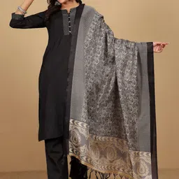 Varanga Thread Work Notch Neck Straight Kurta With Trousers And Dupatta-picture-0
