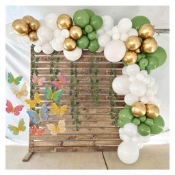Bubble Trouble white & green balloon decoration with green vines for party decor Olive Green White Golden Pack of 59-picture-44