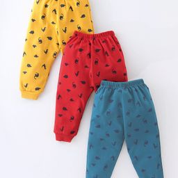 Simply Interlock Full Length Lounge Pants Dino Printed Pack of 3 - Red Yellow & Green-picture-26
