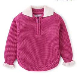Babyoye Cotton Knit Full Sleeves Pullover Sweater With Cable Knit Design - Pink-picture-17