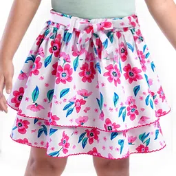 Babyhug Single Jersey Knit Knee Length Layered Floral Printed Skirt - Multicolor-picture-17