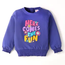 babyhug Babyhug Cotton Knit Full Sleeves Top with Text Print & Smock Detailing - Blue-picture-16