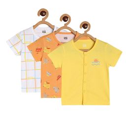 MINI KLUB Cotton Pack Of 3 Half Sleeves Checked & Sun Printed Jhablas - Orange Yellow & White-picture-3
