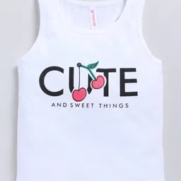 giniekids Cotton Blend Knit Sleeveless Cherry & Cute Text Printed Tank Top - Off White-picture-18