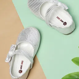 Mine Sole Foil Striped & Bow Designed Mary Jane Ballerinas - White-picture-22