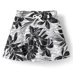 CrayonFlakes Cotton Knit Floral Printed Skirt With Attached Shorts - Off White-image-35