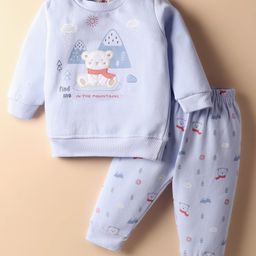 Zero Fleece Knit Full Sleeves Night Suit with Animal Embroidery & Patch - Purple-picture-25