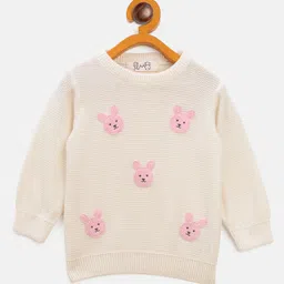 JWAAQ Cotton Knit Full Sleeves Bunny Patch Detailed Sweater - White-picture-30
