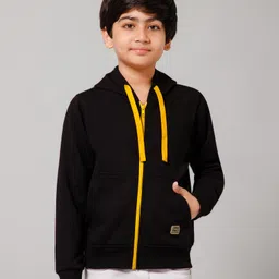 ALAN JONES Cotton Blend Knit Full Sleeves Solid Light Winter Hooded Sweatjacket - Black-picture-14