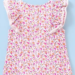 Babyhug Rayon Half Sleeves Top With Lace & Frill Detailing - Peach image 2