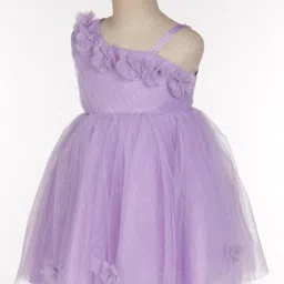 Babyhug Sleeveless One Shoulder Party Frock With Floral Corsage & Glitter Detailing - Lavender image 2