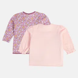 MINI KLUB Cotton Knit Pack Of 2 Full Sleeves Floral Printed Jhablas - Light Pink & Multi Colour image 3