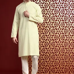 MANQ Geometric Embroidered Mandarin Collar Sequins Straight Kurta-picture-48