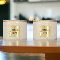 Femora Kitchen Storage Jars Tin Jar With Wooden Lid Air Tight Jar, 300 ml, Pack of 2 image 3