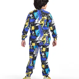 Ollington St. 100% Cotton Knit Full Sleeves Zipper Sweatshirt & Joggers With T-Shirt Set With Text Print - Navy Blue image 3