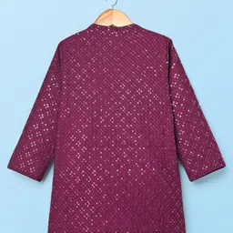 Babyhug Woven Full Sleeves Kurta Pajama Set with Embroidery & Sequin Detailing - Wine image 3