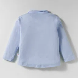 BUMZEE Cotton Knit Full Sleeves Solid Shirt with Attached Bow & Pant Set With Suspender & Cap - Pink & Powder Blue image 3